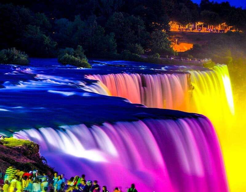 From Toronto: Niagara Falls Tour with Journey & Dinner - Illumination Tower: changing colors on the Falls after dark
