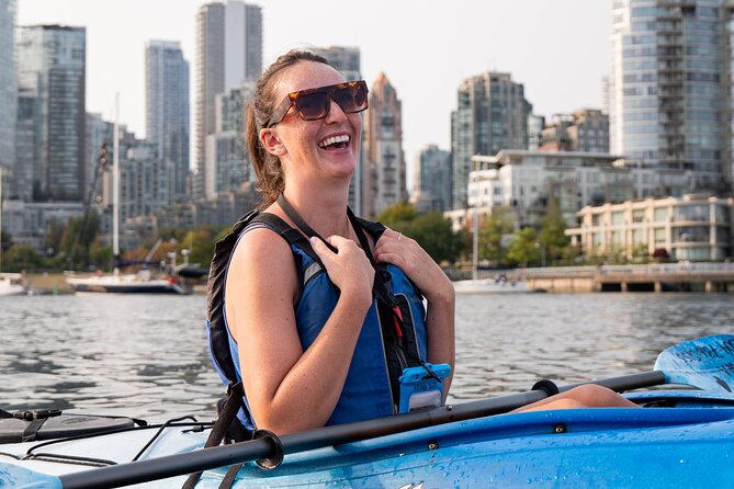 Granville Island Vancouver Kayak Tour with Coffee & Snacks (3hrs) - Kitsilano Beach and the approach toward downtown lights
