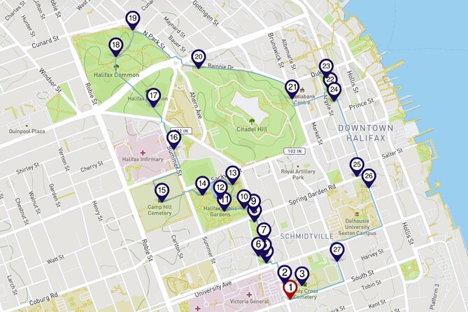 Halifax Churches, Gardens & Graveyards: a Smartphone Audio Walking Tour - Mapping the route: 5 km of churches, gardens, and monuments