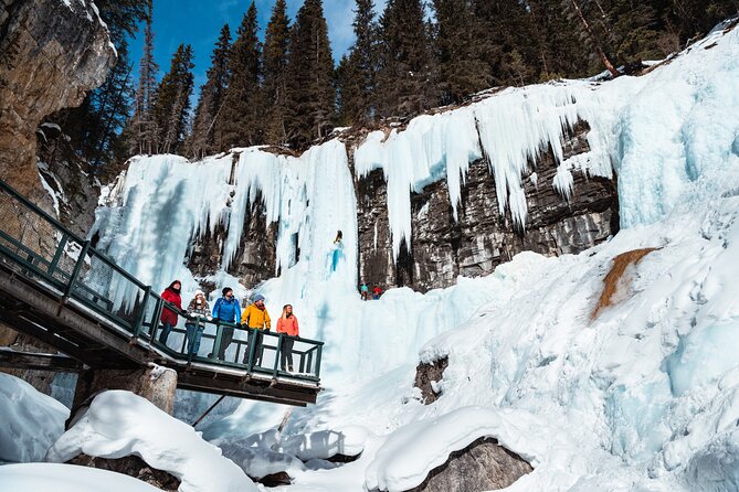 Johnston Canyon Icewalk - Frozen waterfalls on a guided trail in Banff