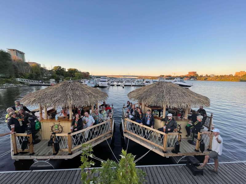 Ottawa: Floating Tiki Bar Cruise on the Ottawa River - Arriving at the Palapa Dock by Parliament Hill and Chateau Laurier