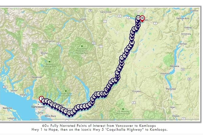 Smartphone Audio Driving Tour between Kamloops and Vancouver - Coquihalla Canyon Provincial Park to Merritt: parks, mountain biking hints, and cougar trivia