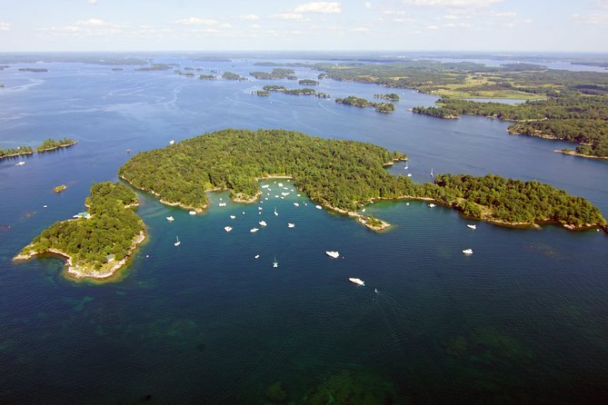 Thousand Islands Helicopter Tour - The 10-minute flight: Admiralty, Lake Fleet, and Navy groups in the St. Lawrence