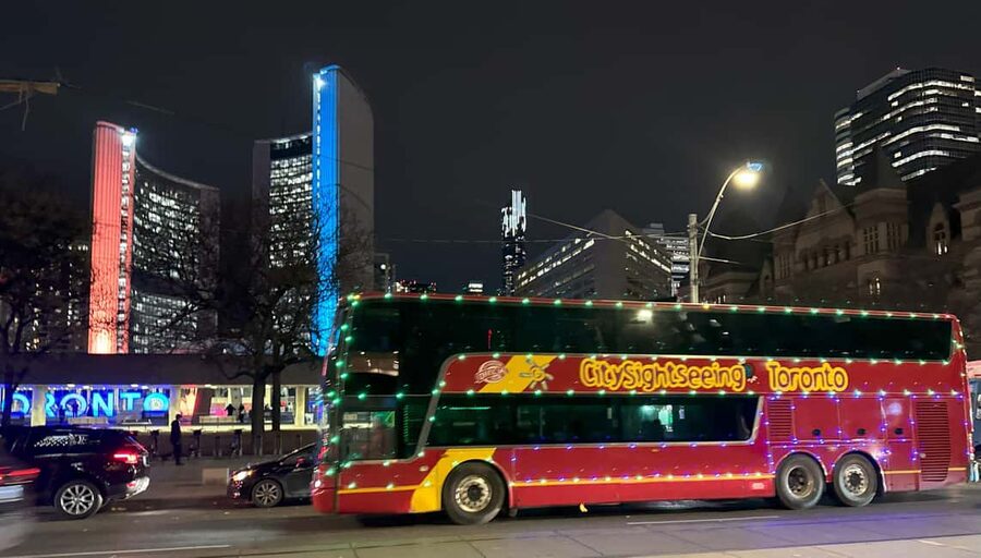Toronto: Festive Lights Bus Tour - Meeting at Sankofa Square and getting the best seat up top