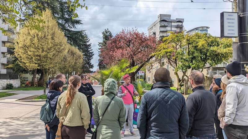 Vancouver: LGBTQ2+ History Tour in the West End - Nelson Park pause, and the tree-lined West End context